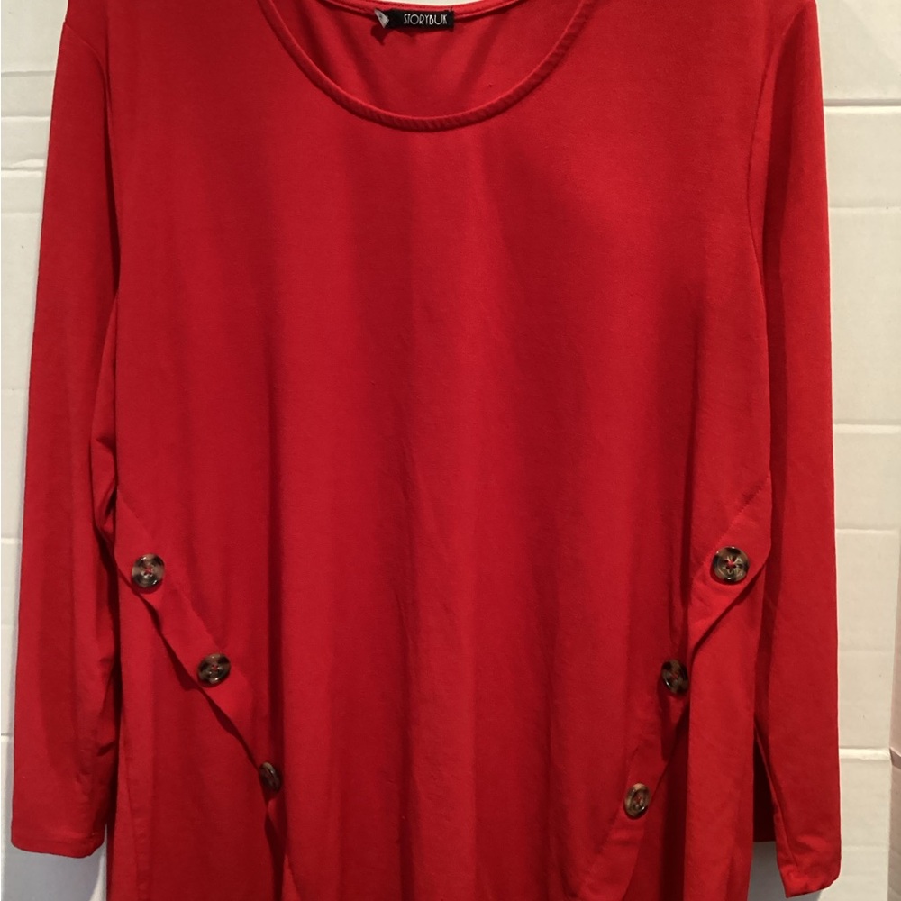 Ladies Red Long Sleeve Storybuk Blouse size 1X
